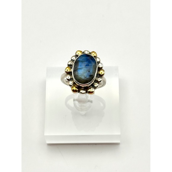 Faceted Labradorite Sterling Silver‎ Handmade Ring Size 8